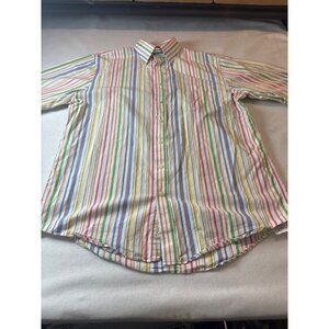 Lands End Mens Multicolor Striped Button-Down Shirt Size 16 1/2 36-37 tall